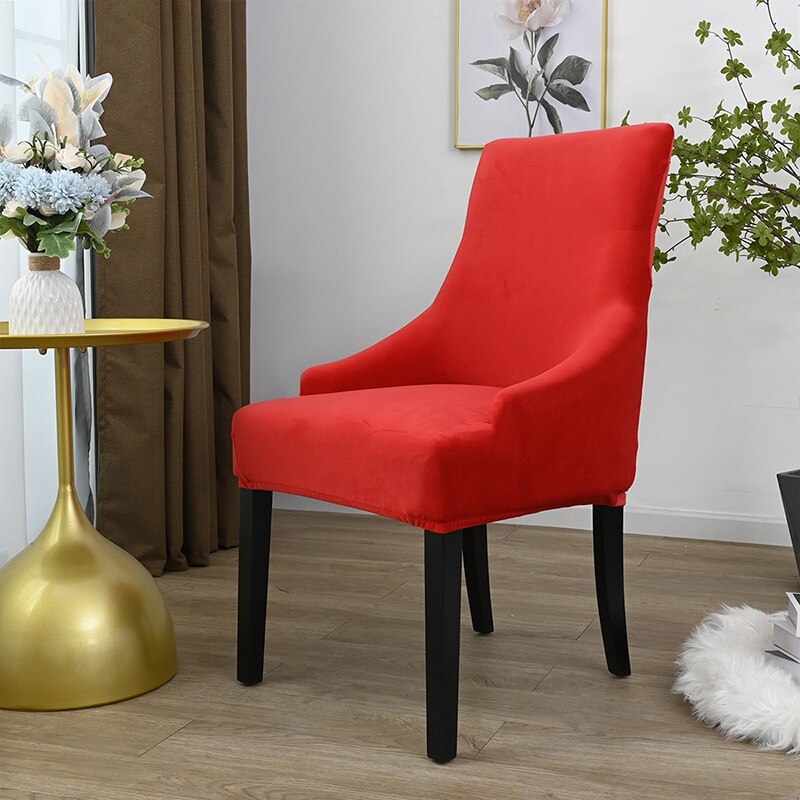 Aksamitna czernica pokrowiec na krzesło do jadalni salon Stretch Wingback krzesło narzuty elastyczny fotel z uszakami pokrywa do jadalni kuchnia: red