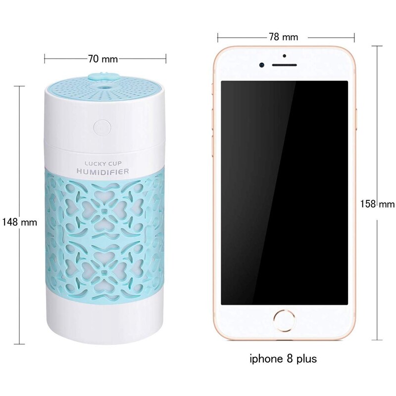 USB Spray Water Humidifier LED Lamp USB Air Humidifier Bedroom Home Office Car,Blue