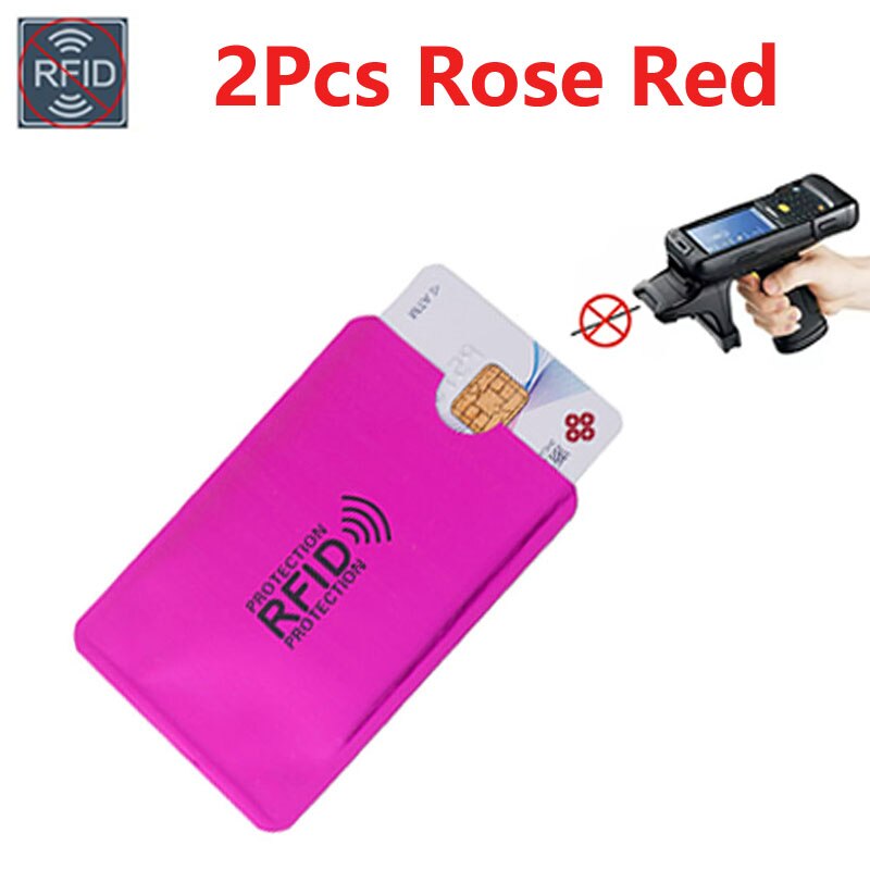 2/5pcs Aluminium Anti Rfid Wallet Blocking Reader Lock Bank Card Holder Id Bank Card Case Metal Credit NFC Holder 6.3*9.1cm: 2pcs Rose Red