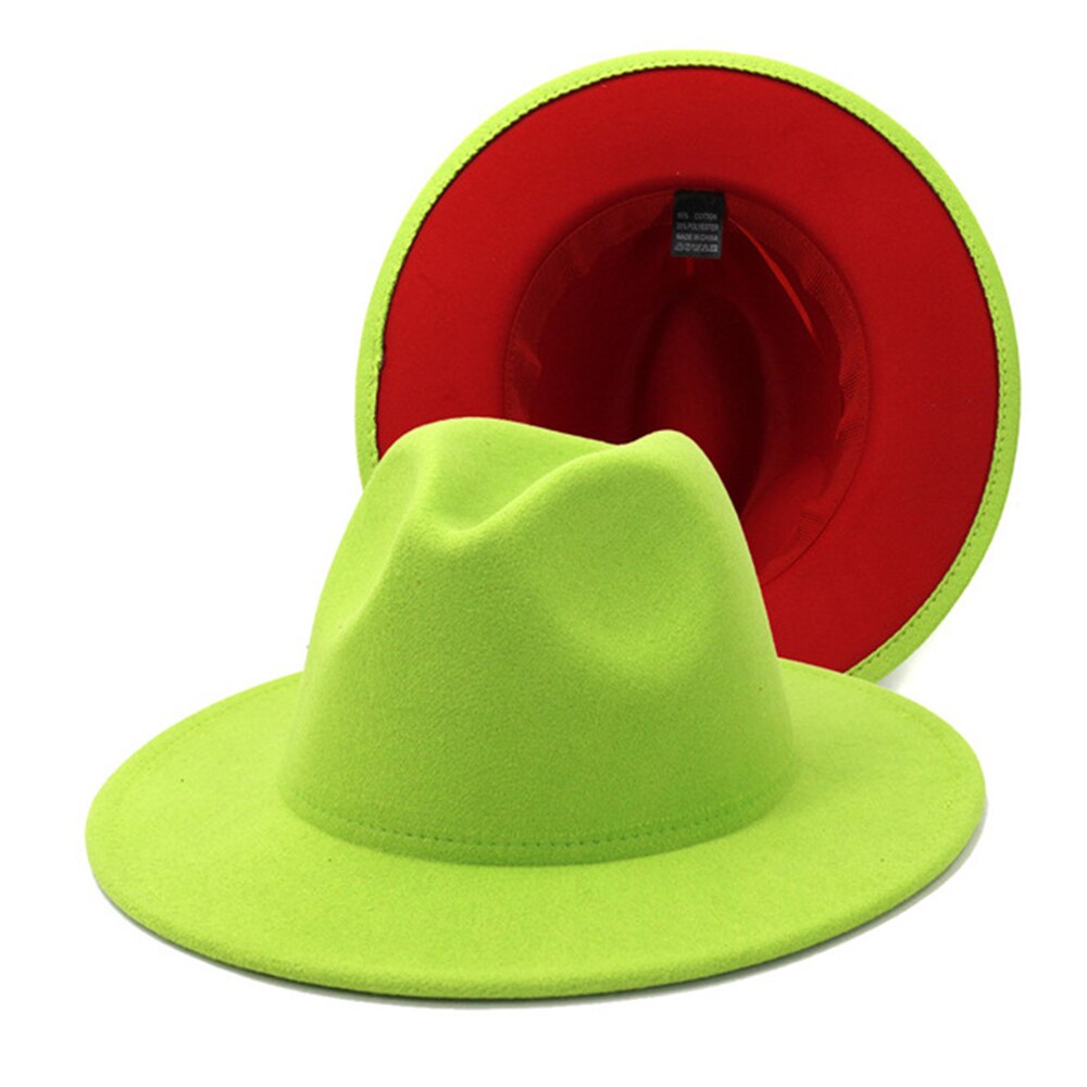 Chapeau en feutre pour femmes, couleur vert citron, chapeau fédoras jaune, à la , couleur mixte, jazz, blanc et rose: Black