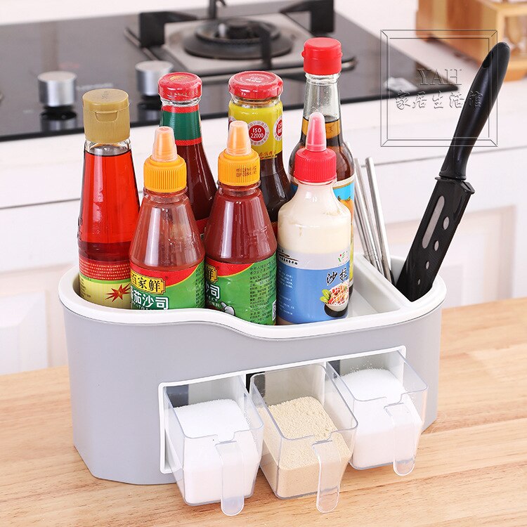 Kitchen Supplies Multi Functional Seasoning Box Shelf Seasoning Can Set Bottle Plastic Storage Box