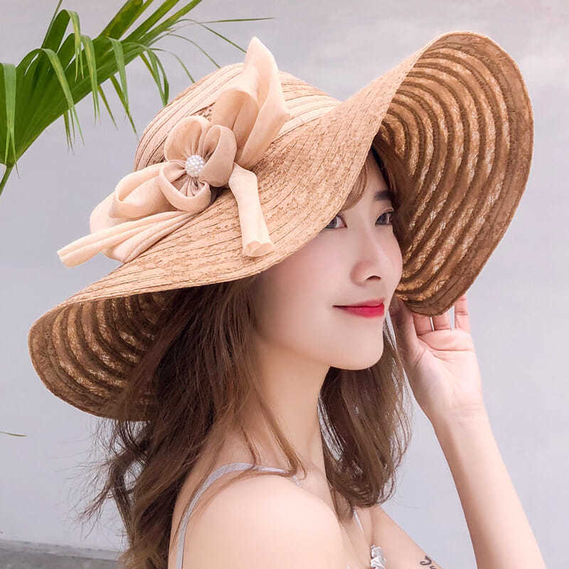Hoeden Voor Vrouwen In De Zomer, Strandhoeden, Uitstapjes Aan Zee, Gezichtsbedekking, Bescherming Tegen De Zon, Zonnehoeden Met Grote Rand, Opvouwbare Zonnehoeden: Khaki
