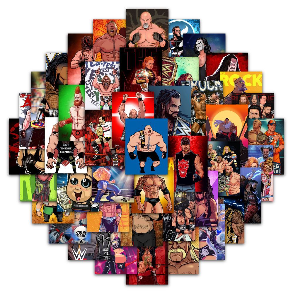 63Pcs/Set Wrestling Cartoon Stickers Show Desktop Handbook Computer Guitar Phone Case Decoration Waterproof Adhesive Sticker