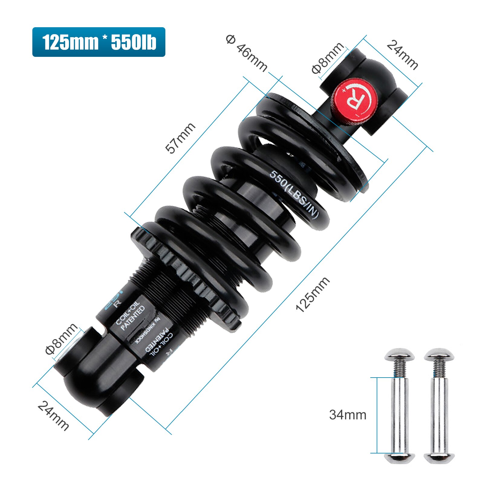 EXA Form Oil Pressure Spring Shock Damper Adjustable Suspension Spring Rebound Damping Shock Absorber 125/150/165/190mm: 125mm-550lbs