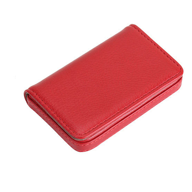 Ezone Leer Mannen Business Kaarthouder Credit Card Case Magnetische Knop Bankkaart Wallet Case Kaarthouder Voor Vrouwen 6.5*10Cm: Rood