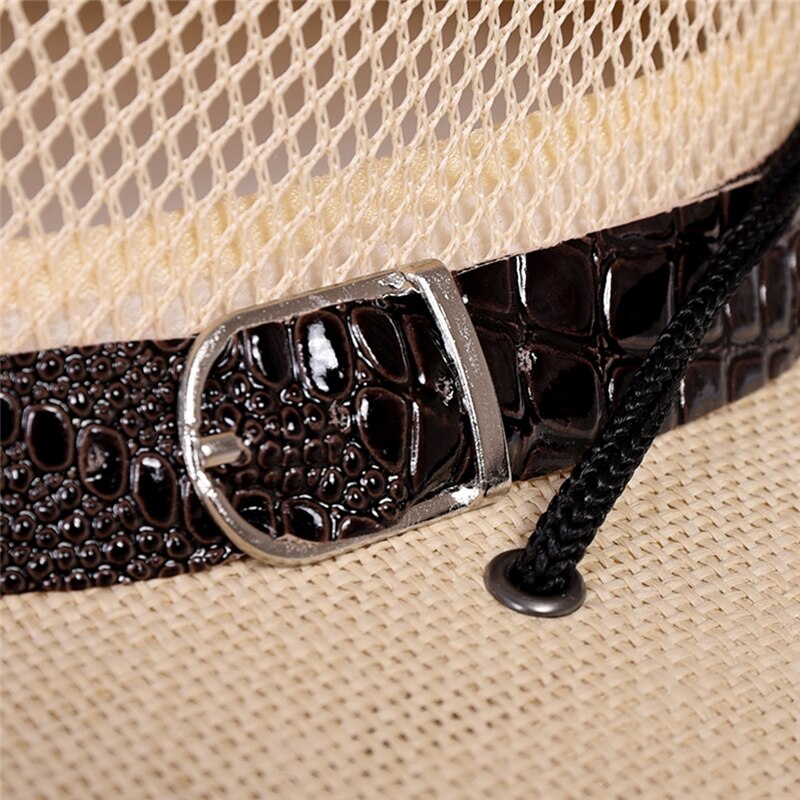 Imixlot Summer Men Straw Cowboy Hat Retro Classic Western England Style Gentleman Bucket Hat with Leather Buckle Decoration