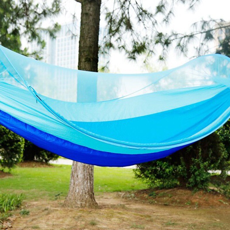 Hamaca doble ultraligera para acampar al aire libre, con mosquitera, para niños, ocio familiar, hogar, cama colgante para dormir, vacaciones: Azul