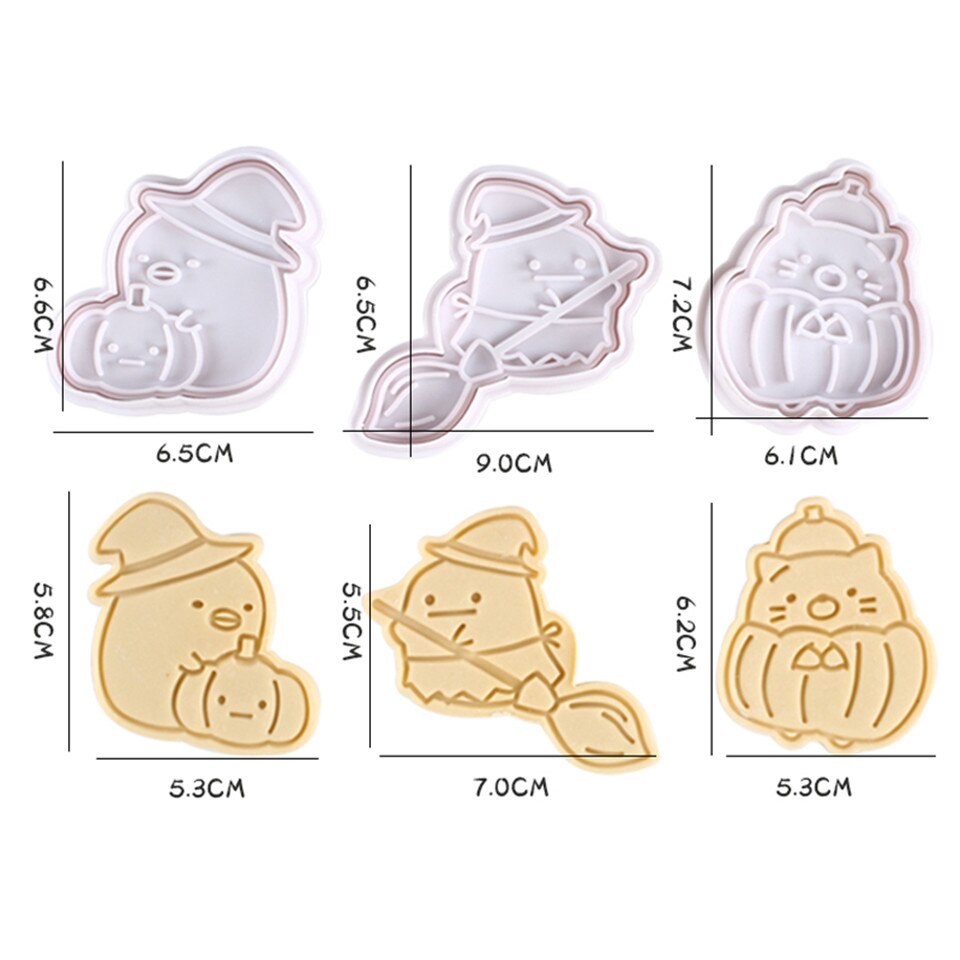 3Pcs Cookie Stempel Biscuit Mold 3D Plunger Halloween/Kerst Cookie Cutters Diy Bakvorm Kerst Formulieren Voor cookies: halloween A style