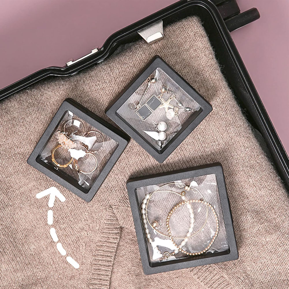 10pcs Display Box 3D Floating Frame Jewelry Display Stand Shadow Box Ring Pendant Holder Jewellery Stone Presentation Case