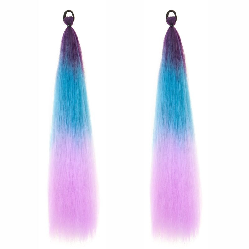 2 uds 24 pulgadas cola de caballo recta larga sintética con pelo elástico pelo trenzado colorido extensiones de cabello de cola de caballo accesorios para el cabello