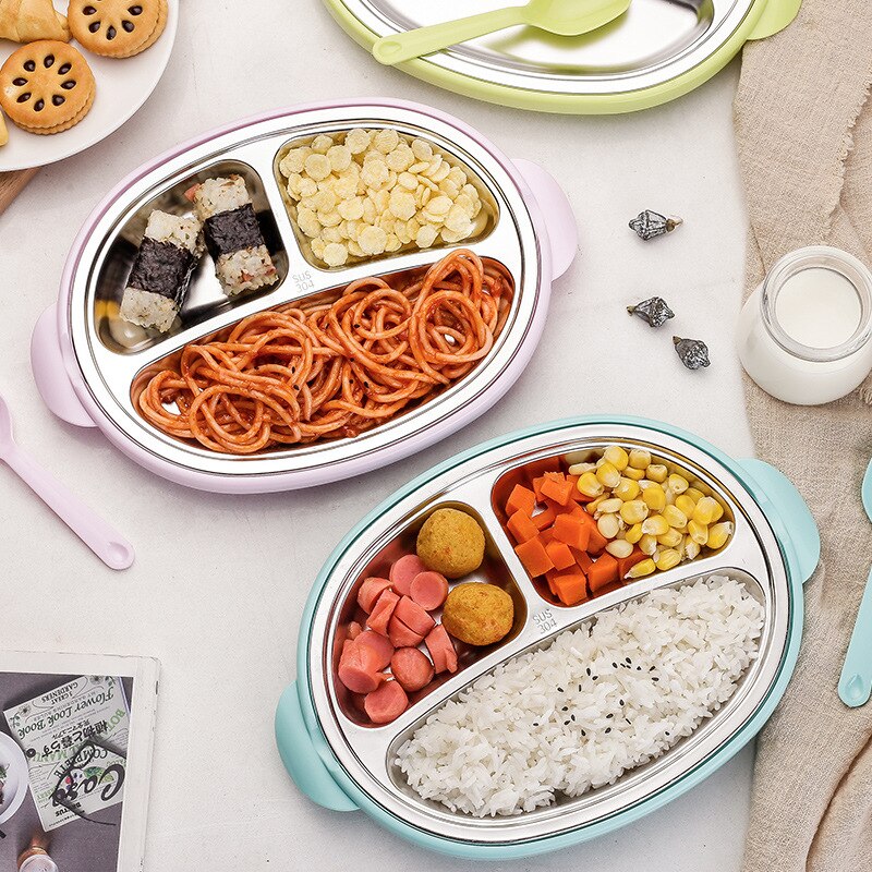 304 Stainless Steel Children's Home Dining Plate Cute Cartoon Tableware Partition Plate Baby Eating Partition Plate Fruit Plate
