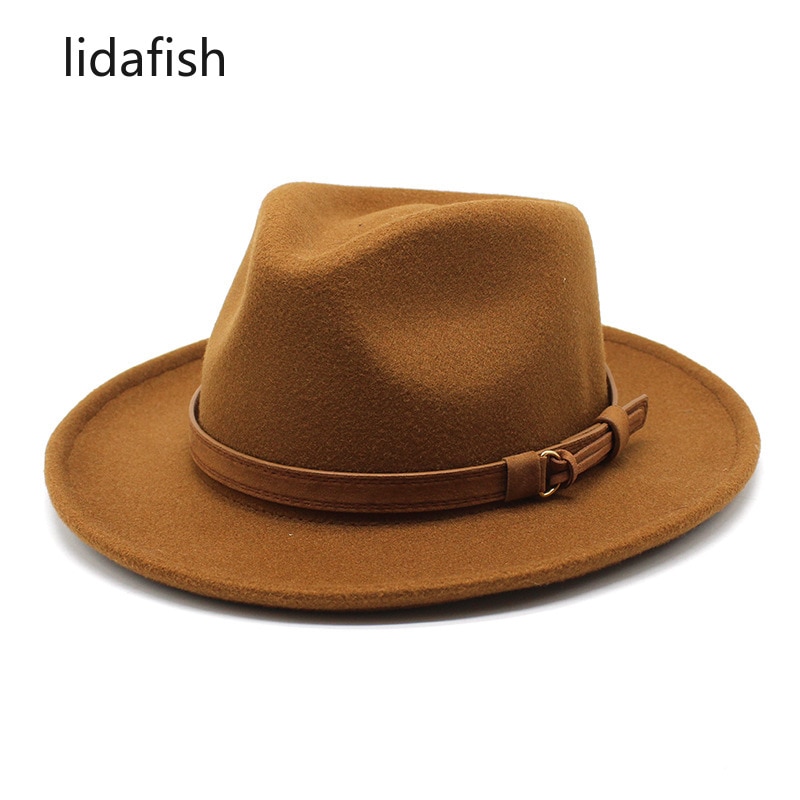 lidafish Wool Felt Fedoras Hats For Men Autumn Winter Trilby Cap Curved Brim Formal Jazz Dress Hat