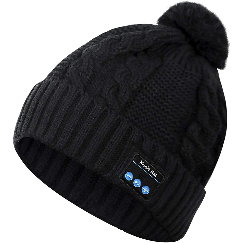 Gorro Bluetooth con altavoces incorporados, gorro con pompones y micrófono para deportes al aire libre, Fitness, Invierno: Default Title