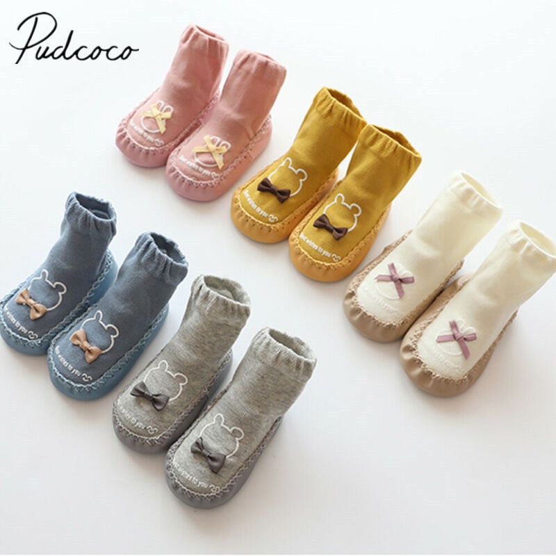 Baby Sokken Baby Leuke Cartoon antislip Katoen Peuter Vloer Sokken Kinderen Schoenen Slipper Strik Naaigaren Sokken