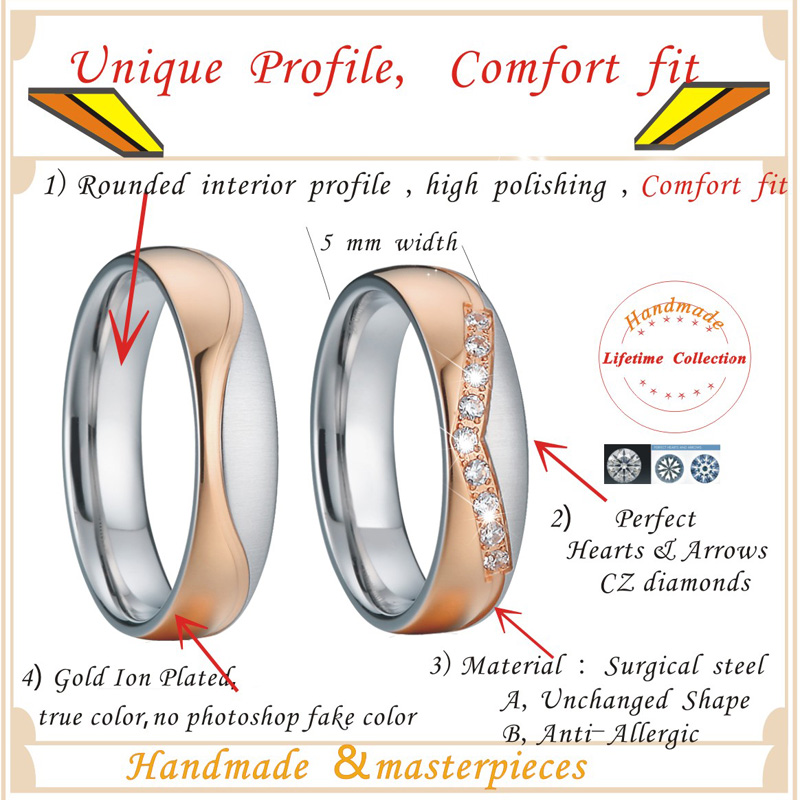 Voor hem en haar crown set Allianties Paar Trouwringen voor mannen en vrouwen meisjes cz zirconia Rose gold Kleur roestvrij staal