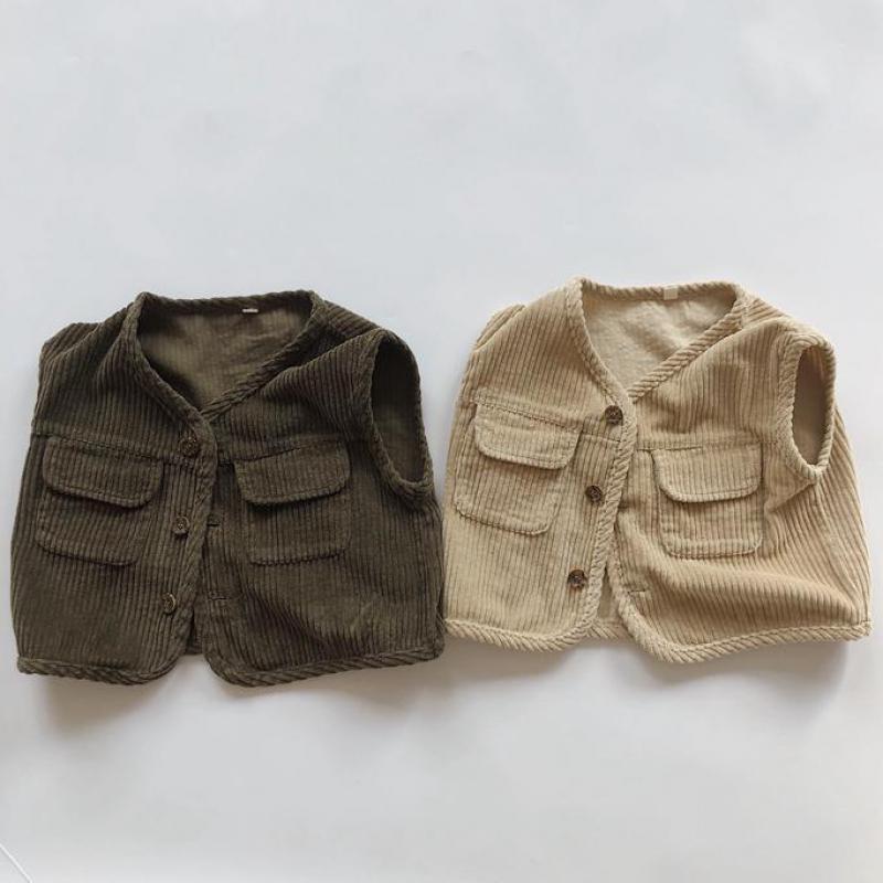 Chaleco de pana para bebé, niño y niña, ropa para niño, chaleco con cuello en V sin mangas, novedad de Primavera de