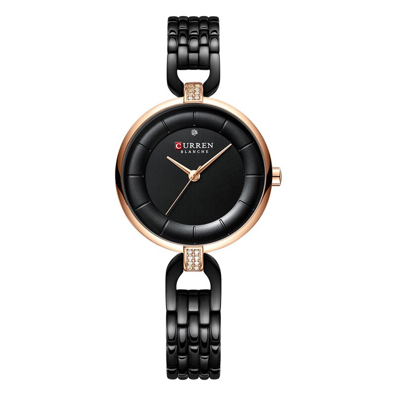 Curren zwarte dameshorloge met armband, luxe quartz analoog roestvrij staal, waterdichte dameshorloges: Zwart