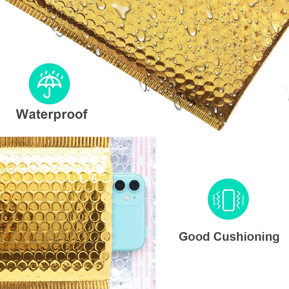 10PCS/Pack Gold Metallic Bubble Mailers Foil Bubble Bags Aluminized Postal Wedding bags Packaging Padded Envelopes