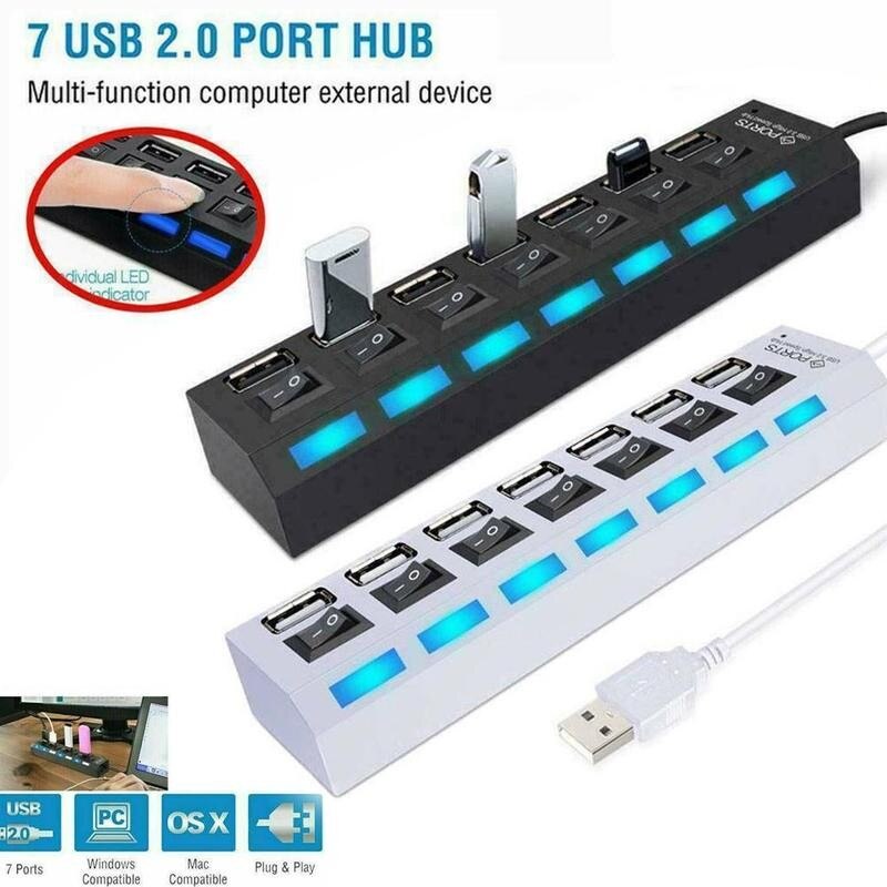 7 Port High Speed Hub Usb 2.0 Hub Usb Splitter Expander Pc Schakelaar Gebruik Adapter 2.0 Power Usb Hub Adapter charger Ergonomische