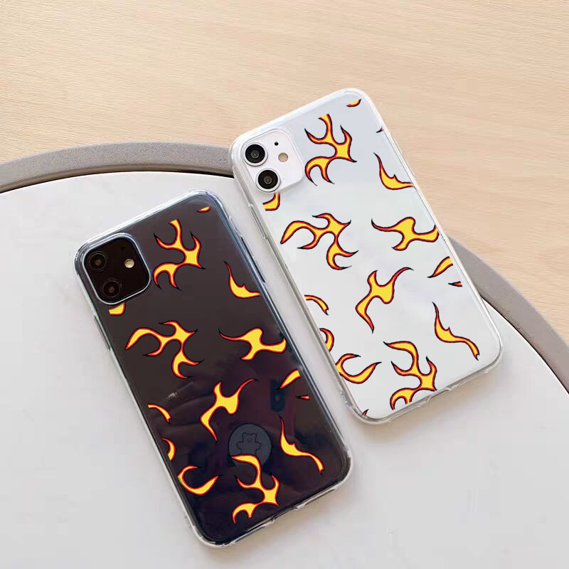 JAMULAR Weiche Silikon Klar Telefon Fall Abdeckung Für iPhone 7 SE X XS XR 11 Pro Max 8 6s 6 Plus Flamme Feuer Print Fundas