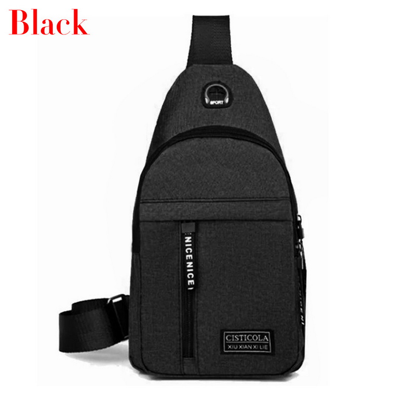 Homemari-Bolso cruzado con carga USB para hombre, bolsa de pecho, de viaje, para deporte al aire libre, Picnic diario, de hombro: D-black