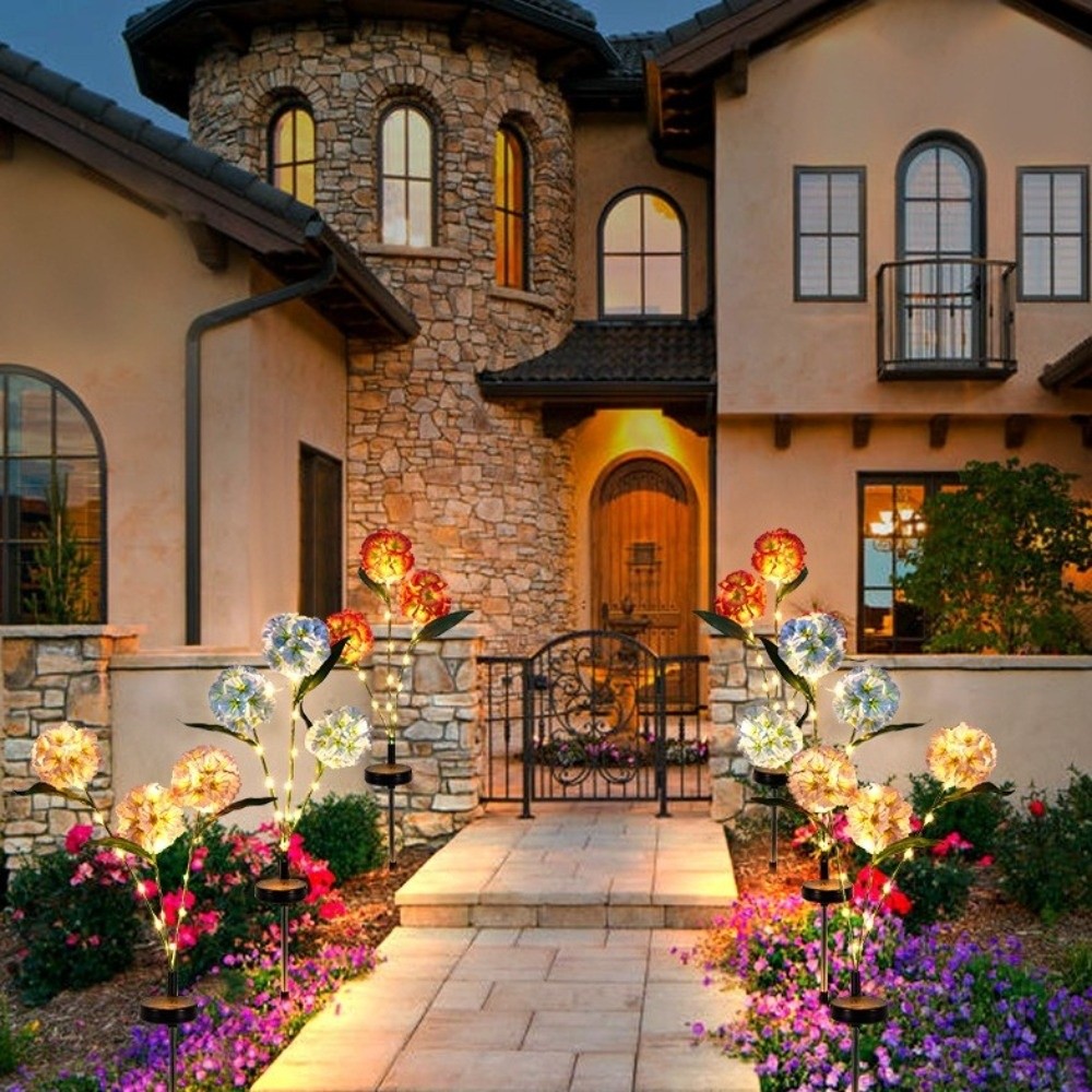 Wasserdichtes Solar--Blumenlicht mit 3-köpfiger, bodenmontierter Simulationsblumenlampe, warmes Licht, intelligente Lichterkennung