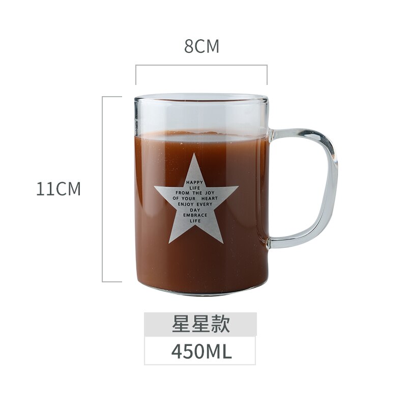 450ML Large Heat-resistant Borosilicate glass Mug Cup Beer Coffee Tea Milk Breakfast Mug Transparent Drink: Red