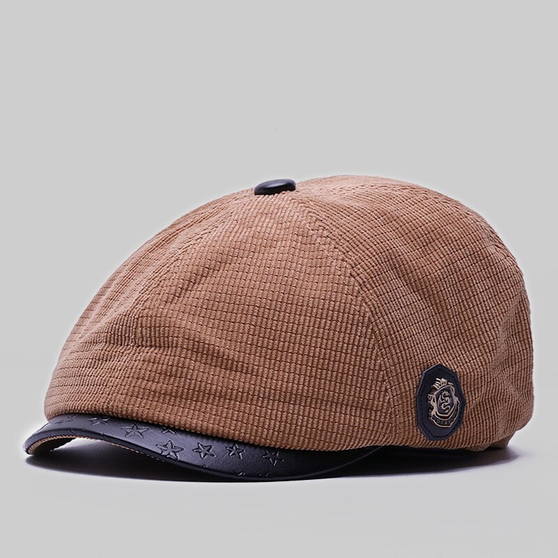 Gorros de invierno de pana para hombre, gorra gruesa y cálida con forro polar, octogonal, informal, para exteriores, 55,5-60cm