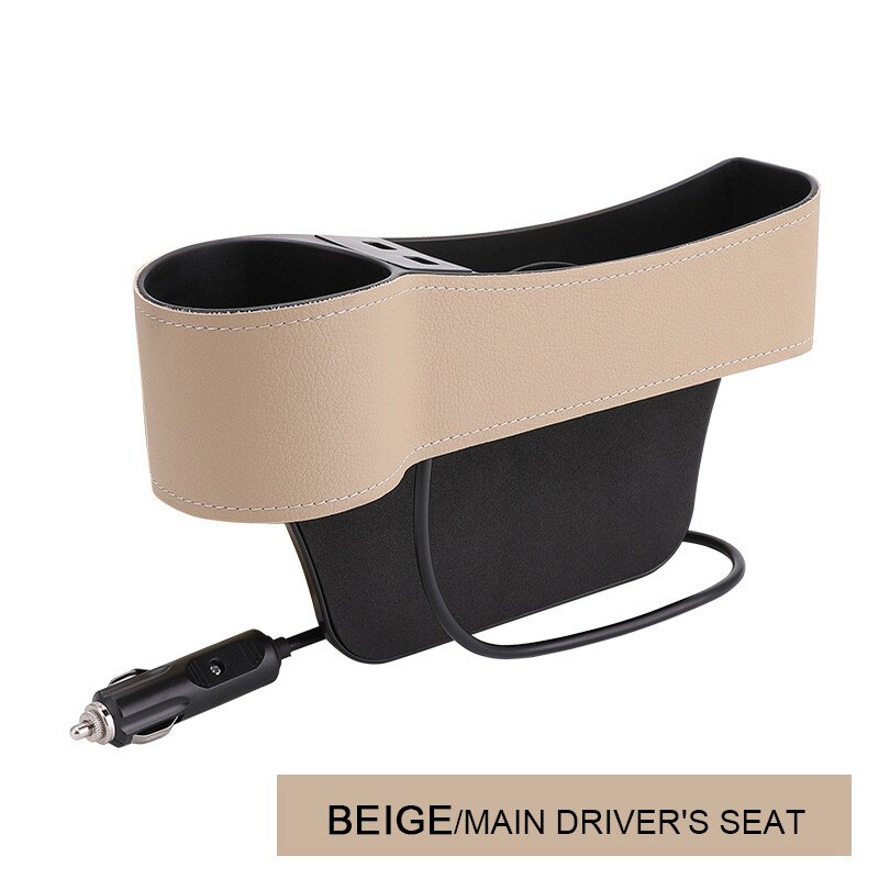 Organiseur universel de siège de voiture 2 pièces, organiseur de poche avec Interfaces USB, boîte de rangement pour accessoires intérieurs de voiture en cuir: Beige Main Driver