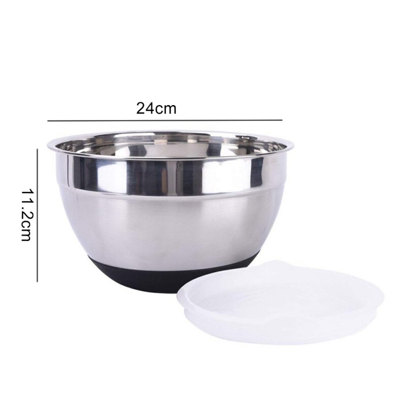 Bol d'ustensiles de cuisine de bols de mélange d'acier inoxydable antidérapant pour des pâtisseries de pain de salade bol de gâteau oeuf avec le couvercle et le fond de Silicone/: L  24CM