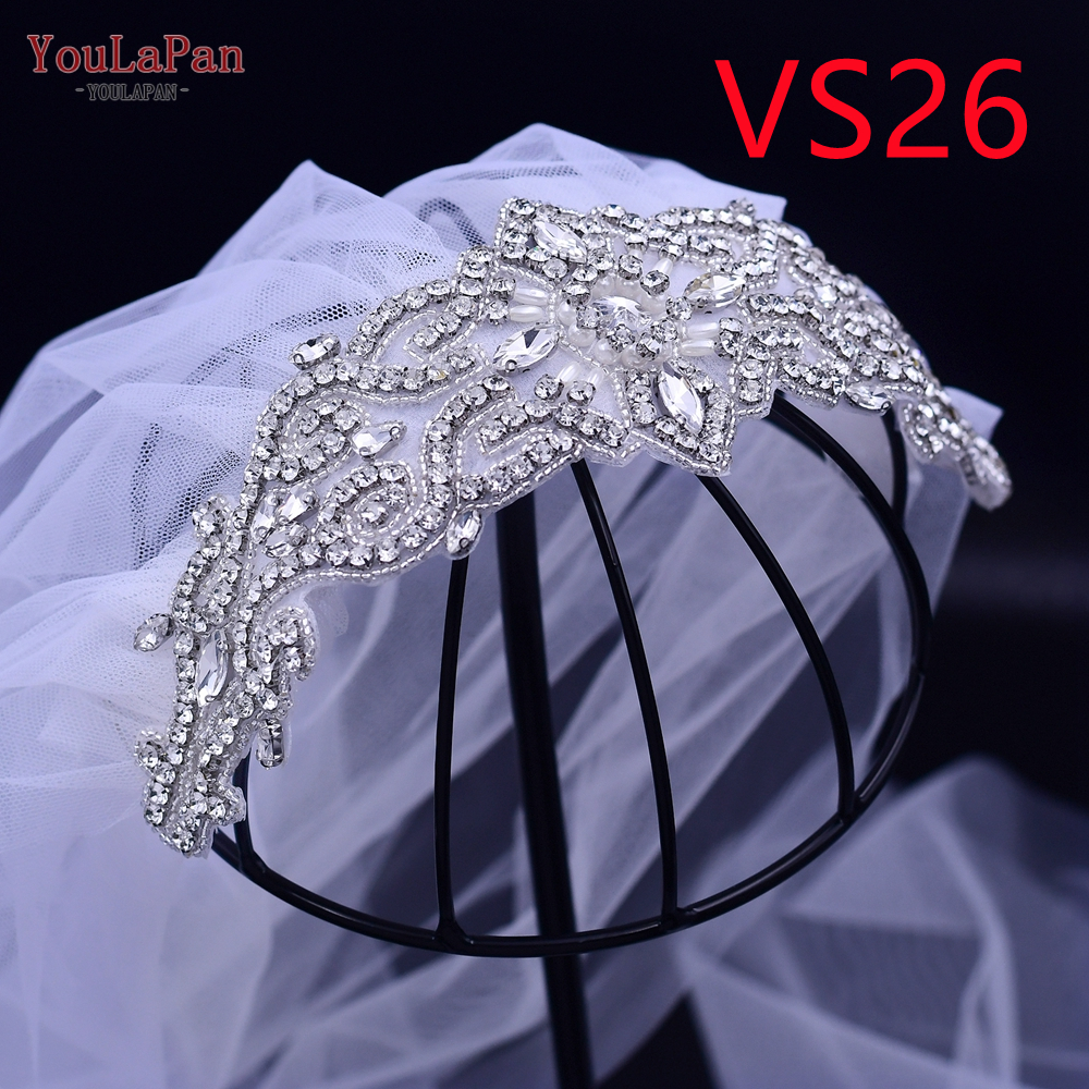 Youlapan  vs26a bryllup tyl med perle applikerede bryllup slør tilbehør brudeslør med kam slør på hovedet: Vs26- off white