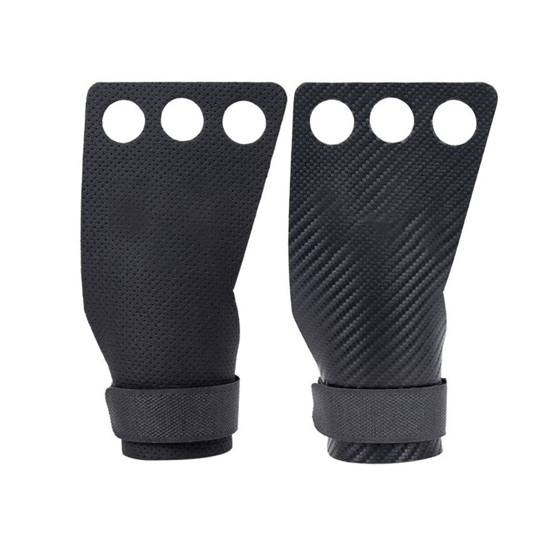 3 Hole Carbon Fiber Hand Grips with Tape Gym Fitness Gloves Full Palm Protection for Weight Lifting Pull Ups Kettlebells