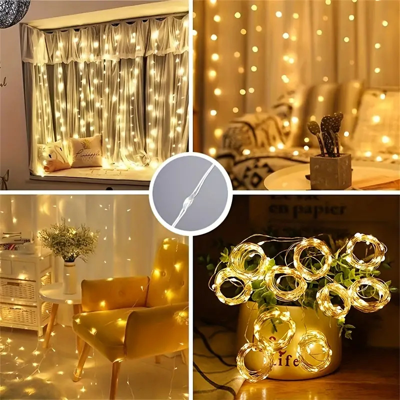 Guirnalda de cortina de 6x3M/3x3m en la ventana, guirnaldas de luces alimentadas por USB con control remoto, guirnalda de luces Led de Año , decoración navideña