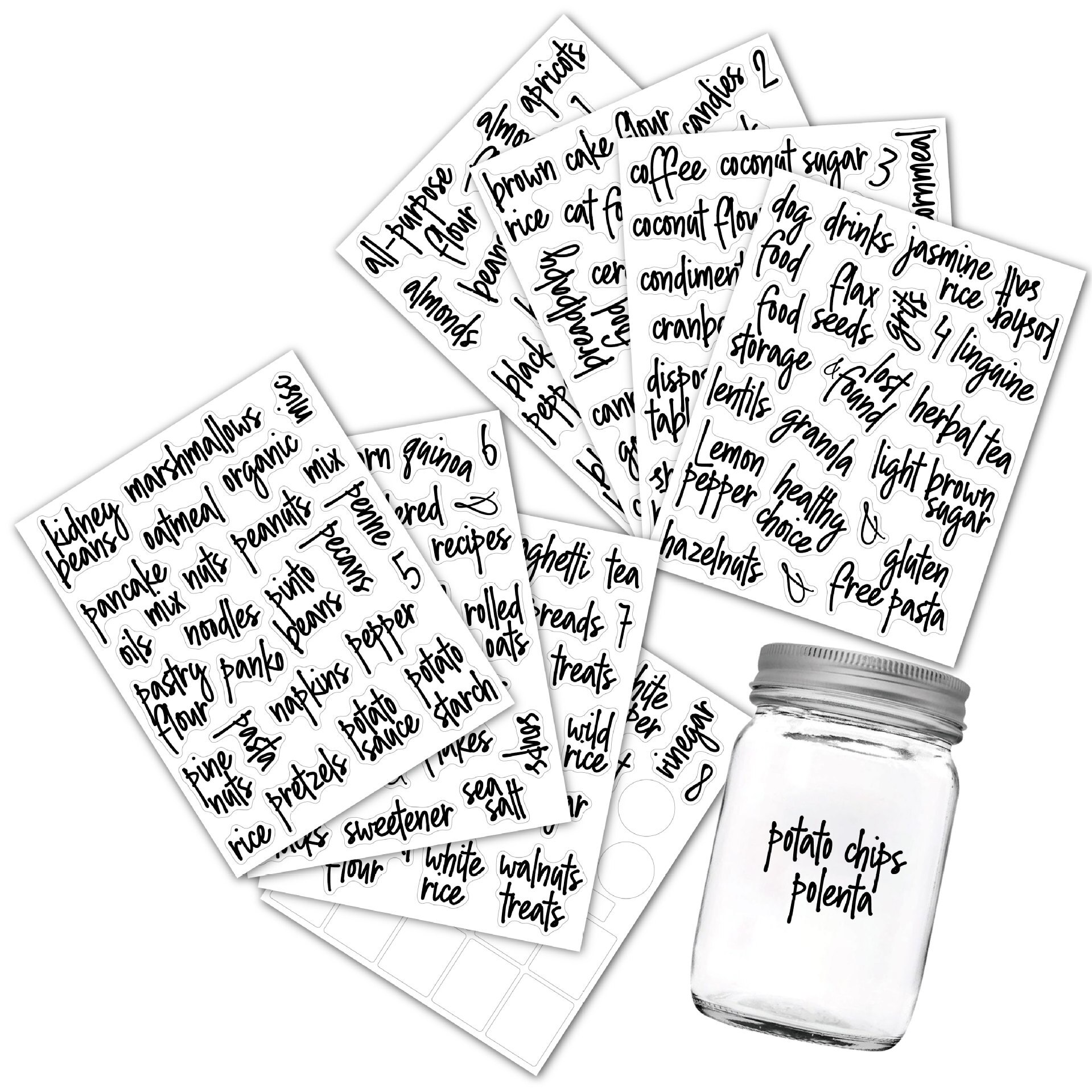 168pcs Pantry Labels Stickers Jars Label Marks Name Stickers in English Food Bottle Container Gadgets 8 Sheets