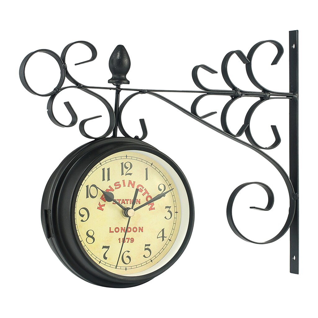 Art Double Sided Wall Clock Train Station Round Wall Garden Living Room