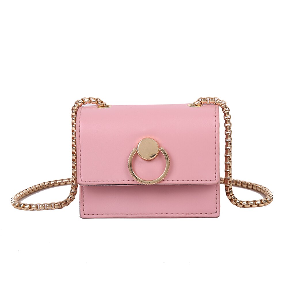 Vintage puur gekleurde pu leren dames crossbody handtas schouder messenger bags stevige ketting schouder mini portemonnee: Roze