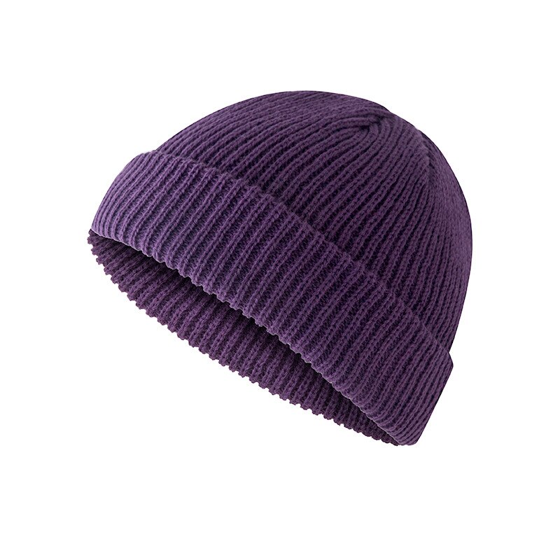 Unisex Winter Geribbelde Gebreide Caps Cuffed Korte Meloen Skullcap Effen Kleur Baggy Retro Ski Docker Beanie Hat Slouchy Classicial: 14