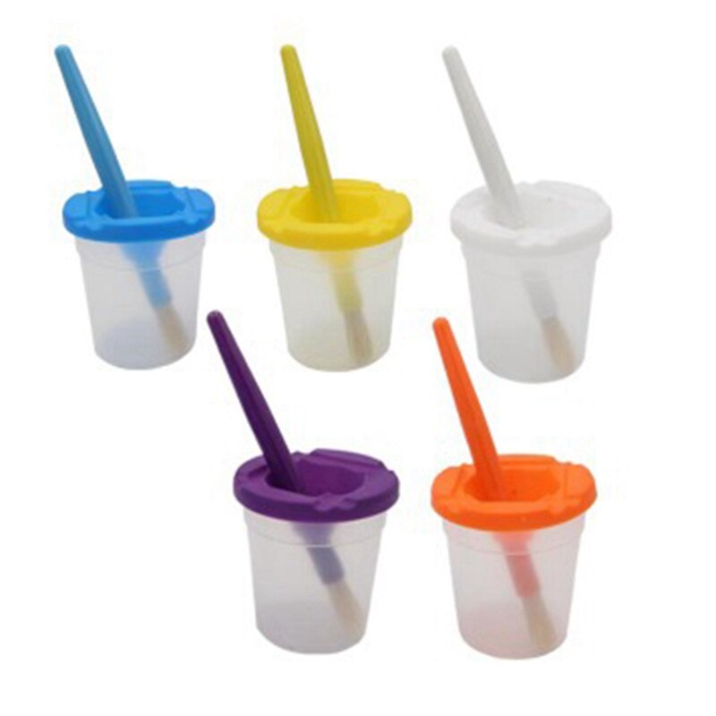 10Pcs Kids Drawing Tools Children Painting Brushes Cleaning Cup Set Color-Matched Paint Brushes Kit