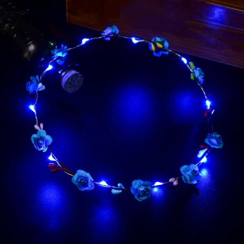 Wedding Xmas Party Crown Flower Headband LED Light Up Hair Wreath Hairband: C1