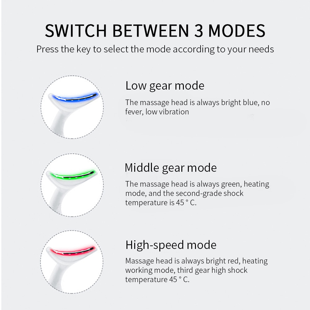 3 Colors LED Photon Therapy Neck and Face Lifting Tool IPL Vibration Skin Tighten Reduce Double Chin Anti-Wrinkle Remove Device