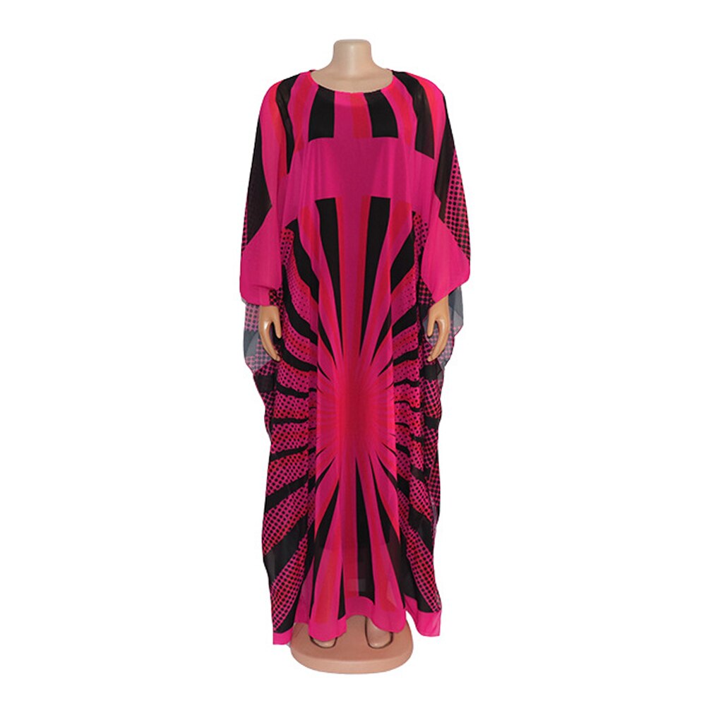 neue Gelb Großen Sommer Chiffon Kleid Afrikanische Frauen dashiki Punkt Plus Größe Vestidos 2 einstellen Kleid Africaine Femme kleidung: Fuchsie