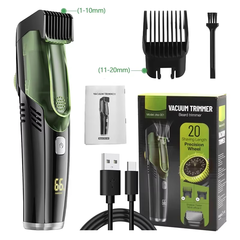 Vacuum Body Trimmer for Men, Adjustable Length with 2 Comb (1-20mm), Electric Vacuum Trimmer for Beard, Mustache, Stubble: green