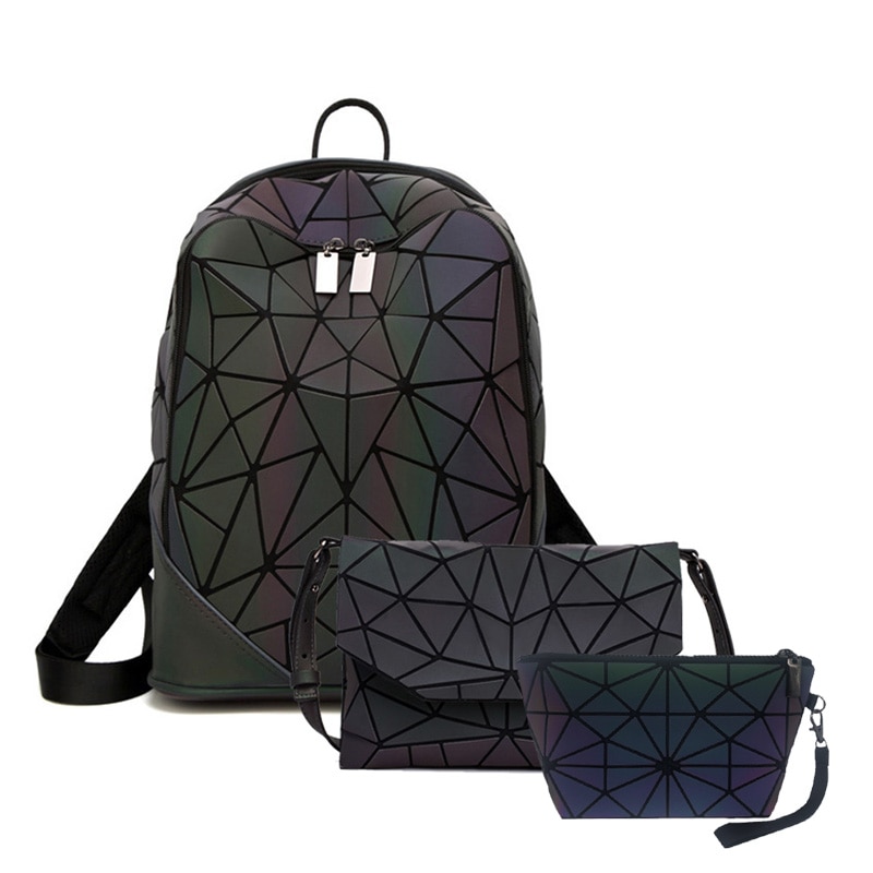 3pcs Set Women Backpack Holographic Luminous Ladies Back Pack School Backpacks For Teenage Girl Backpack Envelope Shoulder Bag: 3-piece set C