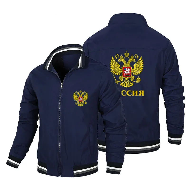 Russian Eagle – veste d'extérieur décontractée à fermeture éclair pour homme, coupe-vent, haut, nouvel article automne/hiver 2024: 4XL / Marine Bleu