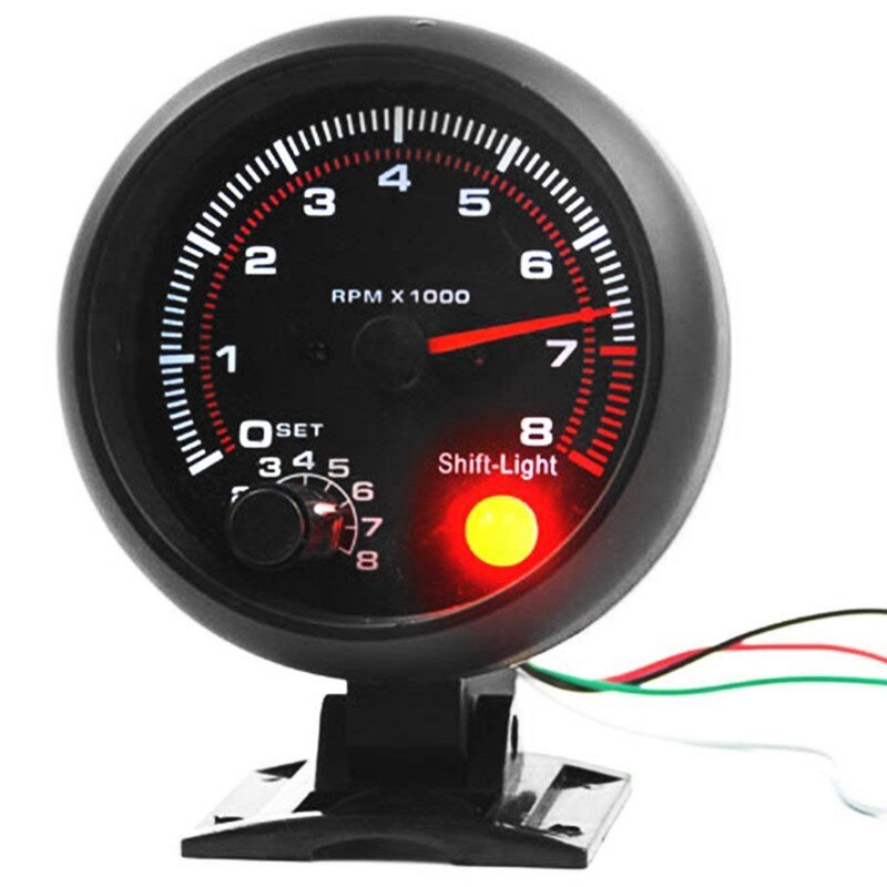 Universal 3.75 inch 12V White LED Backlit Tachometer Gauge with Red Shift Light for Auto Gasoline Car, 0-8000 RPM: Default Title