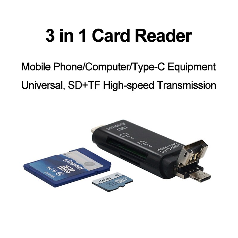 Type-C 3 in 1 Card Reader Micro USB OTG High Speed ​​SD TF Card Reader USB OTG Adapter For Android Phone PC Laptop Mac Computer