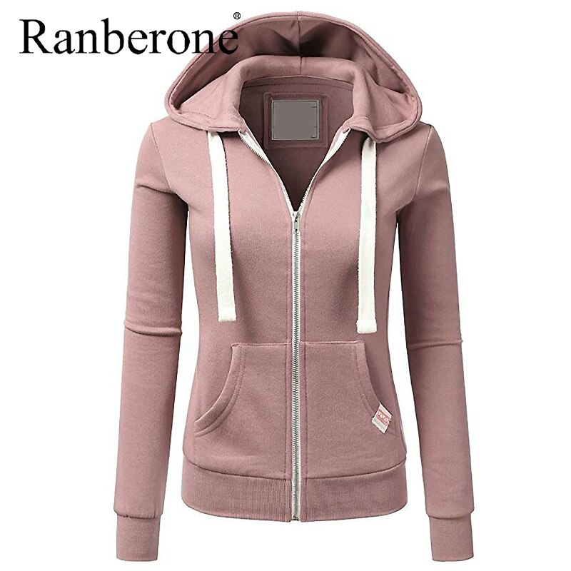 Ranberone – veste de sport à capuche pour femme, sweat-shirt à manches longues, fermeture éclair, couleur unie