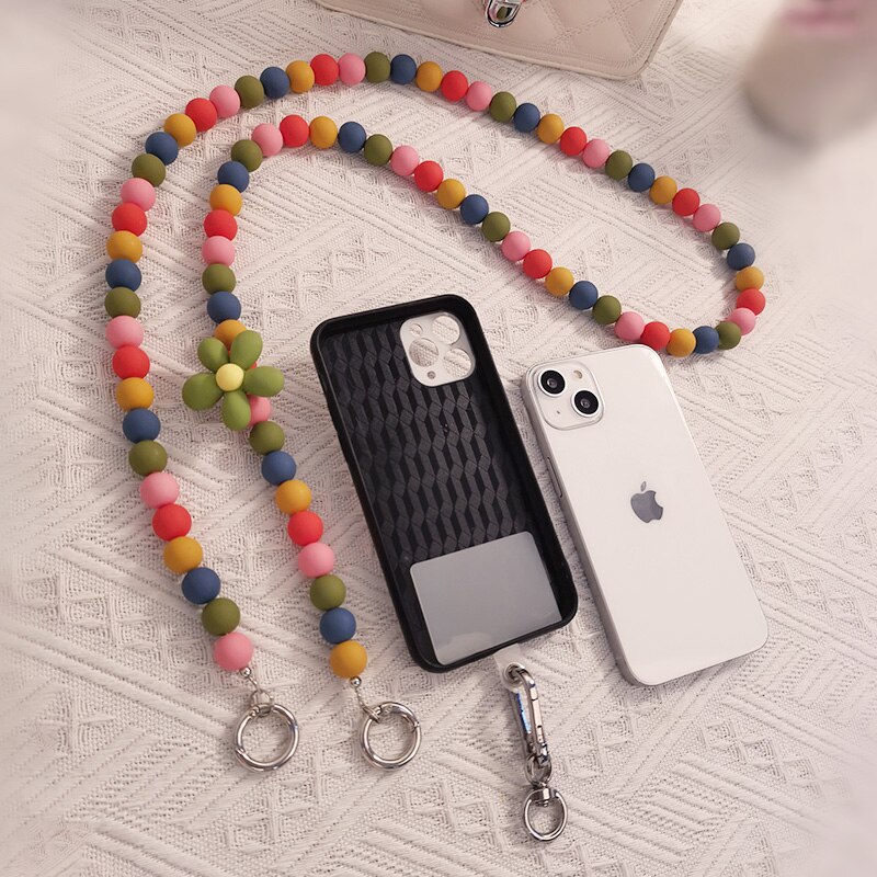 Crossbody Beaded Flower Beaded Lanyard Trendy Mobile Phone Case Clip Universal Chain For Girls Cellphone Strap Anti-Lost Lanyard