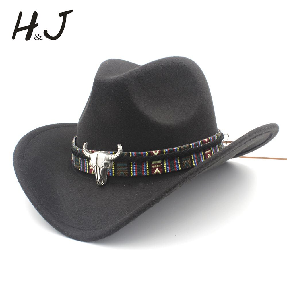 Vrouwen Wol Hollow Western Cowboy Hoed Roll-Up Wide Brim Lady Cowgirl Jazz Paardensport Sombrero Cap Met Kwastje Tauren lint