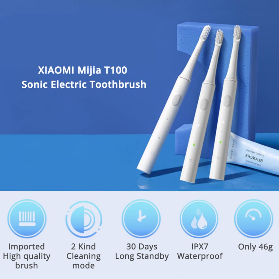 Xiaomi mijia sonic sähköhammasharja  t100 ultraääni automaattinen hammasharja usb ladattava ipx 7 vedenpitävä kaksi kirkasta tilaa